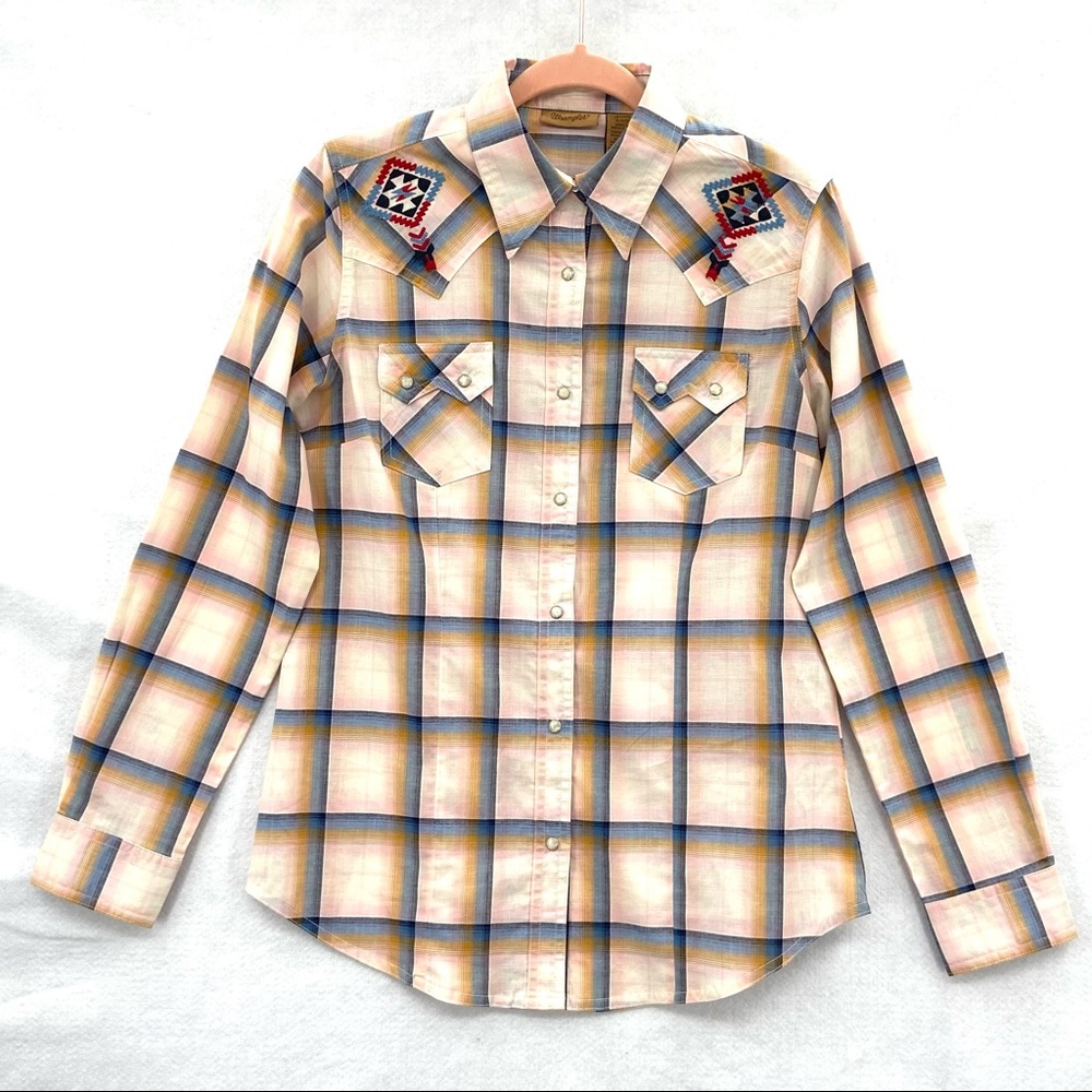 Wrangler Plaid Pearl Snap Western Shirt SZ S/P